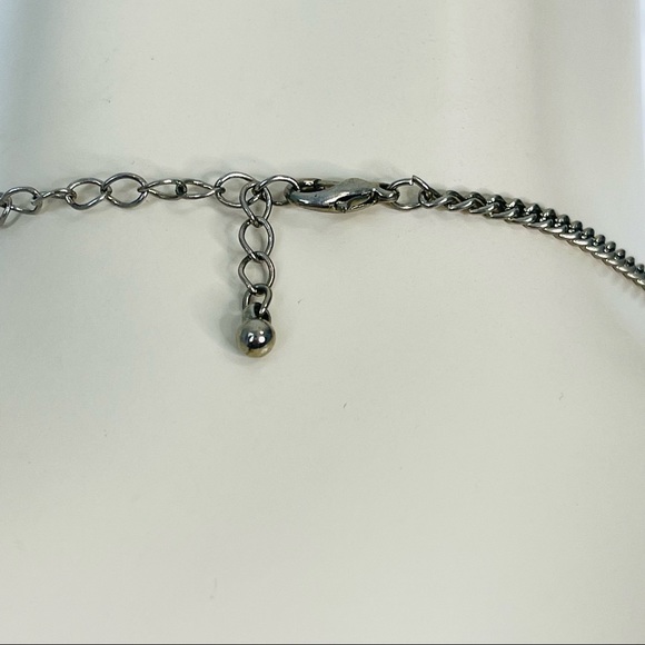 FLORAL ENAMEL NECKLACE silver GREY BLUE retro vintage UNIQUE dressy to casual - Picture 5 of 8